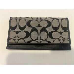 Coach Signature Canvas & Leather Checkbook Cover With Pen Holder